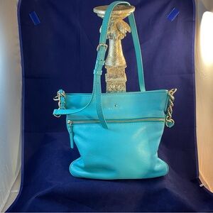 Kate Spade Butter Soft Turquoise Pebble Leather Crossbody Bag Silver Accents